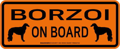 ボルゾイ,乗車中,カーマグネット,バンパーステッカー,英語,BORZOI ON BOARD,オレンジ色