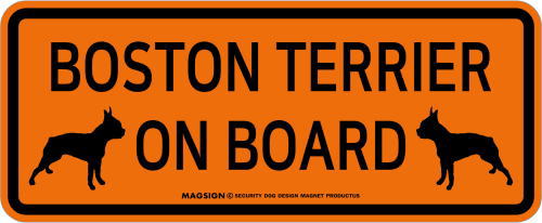 ボストンテリア,乗車中,カーマグネット,バンパーステッカー,英語,BOSTON TERRIER ON BOARD,オレンジ色