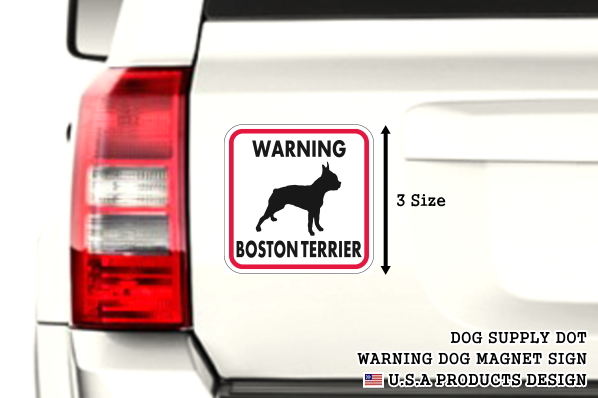 WARNING BOSTON TERRIER マグネットサイン：ボストンテリア（レッドフレーム）