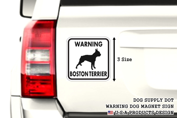 WARNING BOSTON TERRIER マグネットサイン:ボストンテリア(ホワイト)