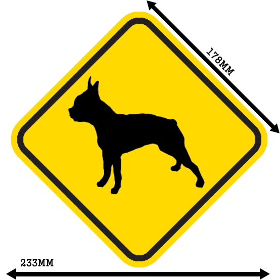 黄色い注意標識のマグネットサイン：ボストンテリア