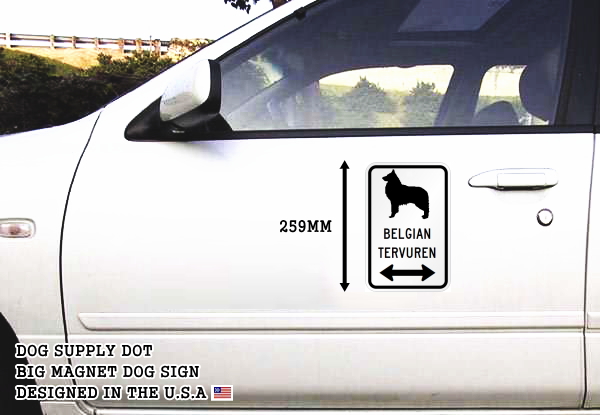 BELGIAN TERVUREN シルエット＆矢印 アメリカン道路標識 英語犬種名 マグネット/ステッカー