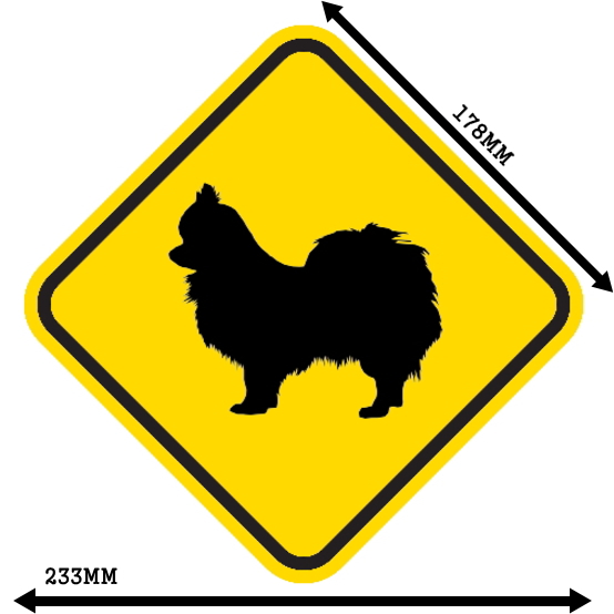黄色い注意標識のマグネットサイン：ロングコートチワワ