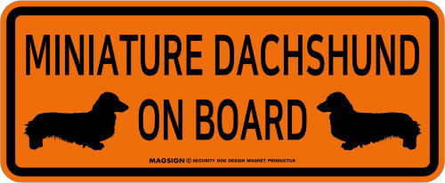 ミニチュアダックスフンド,乗車中,カーマグネット,バンパーステッカー,英語,MINIATURE DACHSHUND ON BOARD,オレンジ色