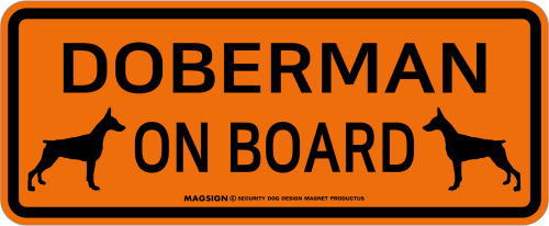ドーベルマン(立耳),乗車中,カーマグネット,バンパーステッカー,英語,DOBERMAN ON BOARD,オレンジ色