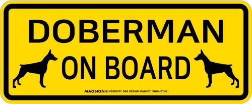 ドーベルマン(立耳),乗車中,カーマグネット,バンパーステッカー,英語,DOBERMAN ON BOARD,イエロー,黄色