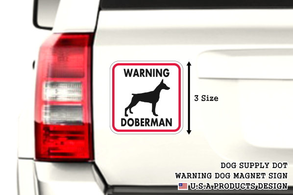 WARNING DOBERMAN マグネットサイン:ドーベルマン(レッドフレーム)