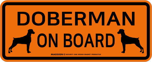 ドーベルマン(垂耳),乗車中,カーマグネット,バンパーステッカー,英語,DOBERMAN ON BOARD,オレンジ色