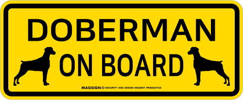 ドーベルマン(垂耳),乗車中,カーマグネット,バンパーステッカー,英語,DOBERMAN ON BOARD,イエロー,黄色