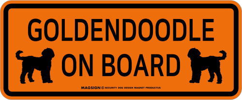 ゴールデンドゥードル,乗車中,カーマグネット,バンパーステッカー,英語,GOLDENDOODLE ON BOARD,オレンジ色