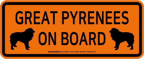 グレートピレニーズ,乗車中,カーマグネット,バンパーステッカー,英語,GREAT PYRENEES ON BOARD,オレンジ色
