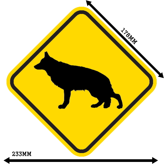 黄色い注意標識のマグネットサイン：ジャーマンシェパード