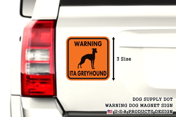 WARNING ITA. GREYHOUND マグネットサイン:イタリアングレーハウンド(オレンジ)