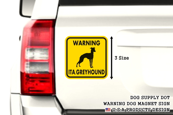 WARNING ITA. GREYHOUND マグネットサイン:イタリアングレーハウンド(イエロー)