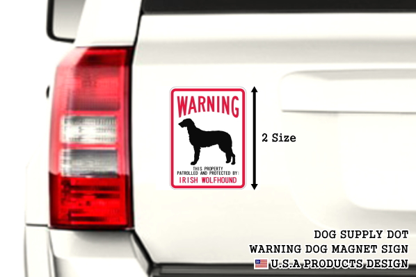 WARNING PATROLLED AND PROTECTED IRISH WOLFHOUND マグネットサイン:アイリッシュウルフハウンド