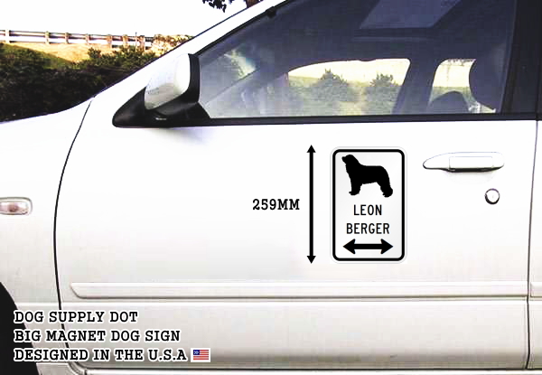 LEONBERGER シルエット＆矢印 アメリカン道路標識 英語犬種名 マグネット/ステッカー