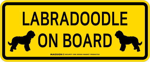 ラブラドゥードル,乗車中,カーマグネット,バンパーステッカー,英語,LABRADOODLE ON BOARD,イエロー,黄色
