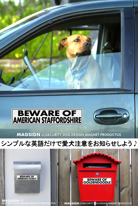 自動車や郵便ポストに使って犬注意