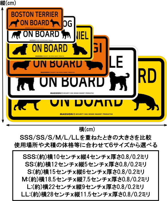 ON BOARD,犬乗車中,英語,カーマグネット,バンパーステッカー,オレンジ,ホワイト,イエロー,日本製