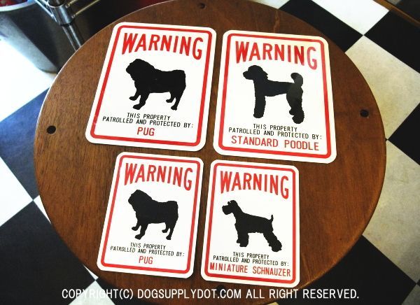 WARNING マグネットサイン:PUG2サイズ、STANDARD-POODLE、MINIATURE-SCHNAUZER