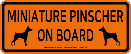ミニチュアピンシャー,乗車中,カーマグネット,バンパーステッカー,英語,MINIATURE PINSCHER ON BOARD,オレンジ色