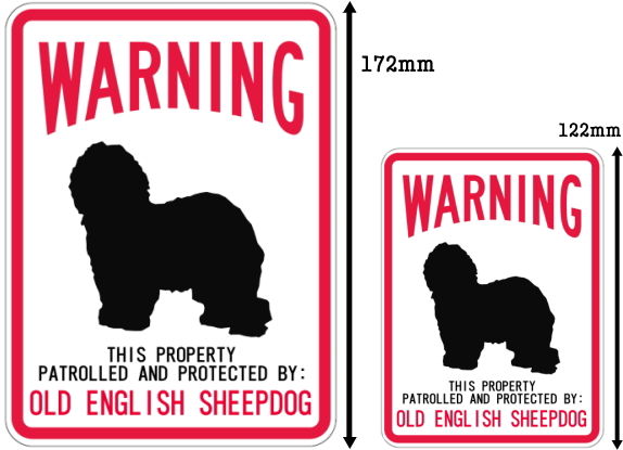 WARNING PATROLLED AND PROTECTED OLD ENGLISH SHEEPDOG マグネットサイン：オールドイングリッシュシープドッグ