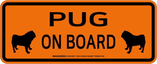 パグ,乗車中,カーマグネット,バンパーステッカー,英語,PUG ON BOARD,オレンジ色