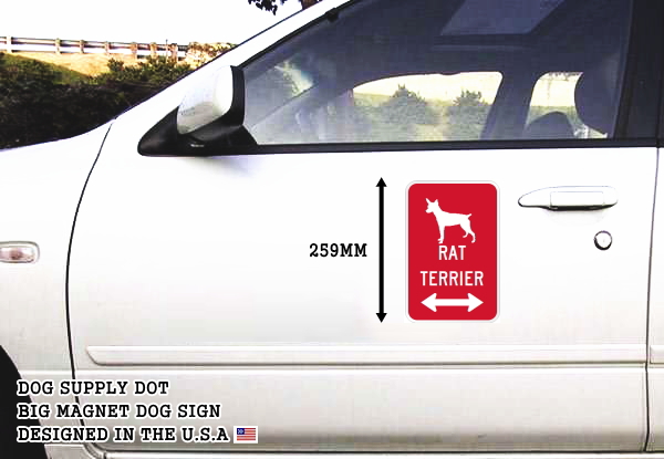 RAT TERRIER シルエット＆矢印 アメリカン道路標識 英語犬種名 マグネット/ステッカー