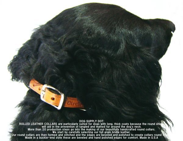 牛本革を丸めた犬首輪、ロールレザーカラー：ライトブラウン