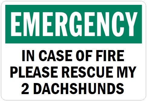 オーダーメイドのマグネットサイン:EMERGENCY IN CASE OF FIRE PLEASE RESCUE MY 2 DACHSHUNDS