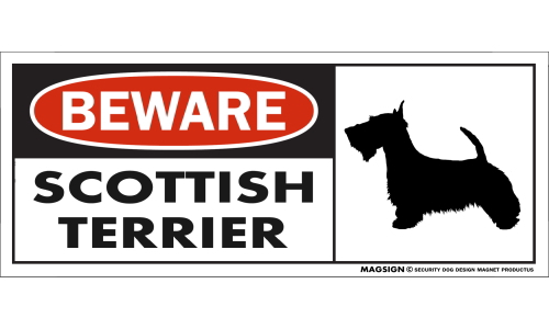 スコティッシュテリア,スコッティ,マグネット,犬,車,バンパーステッカー,注意,英語,BEWARE,SCOTTISH TERRIER,強粘着ステッカー,屋外,防水性能,耐水性,耐光性,耐候性,日本製