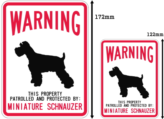 WARNING PATROLLED AND PROTECTED MINIATURE SCHNAUZER マグネットサイン:ミニチュアシュナウザー