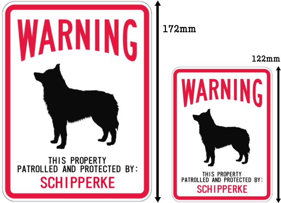 WARNING PATROLLED AND PROTECTED SCHIPPERKE マグネットサイン:スキッパーキ