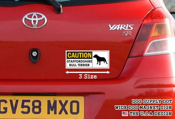 CAUTION STAFFORDSHIRE BULL TERRIER ワイドマグネットサイン:スタッフォードシャーブルテリア