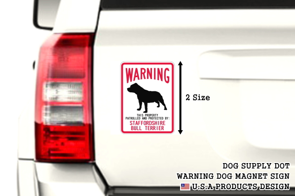 WARNING PATROLLED AND PROTECTED STAFFORDSHIRE BULL TERRIER マグネットサイン:スタッフォードシャーブルテリア