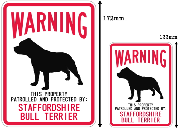 WARNING PATROLLED AND PROTECTED STAFFORDSHIRE BULL TERRIER マグネットサイン：スタッフォードシャーブルテリア