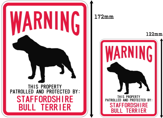 WARNING PATROLLED AND PROTECTED STAFFORDSHIRE BULL TERRIER マグネットサイン:スタッフォードシャーブルテリア