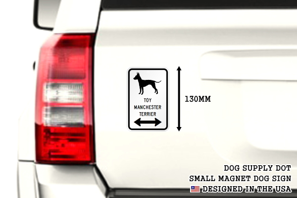 TOY MANCHESTER TERRIER シルエット&矢印 アメリカン道路標識 英語犬種名 マグネット/ステッカー