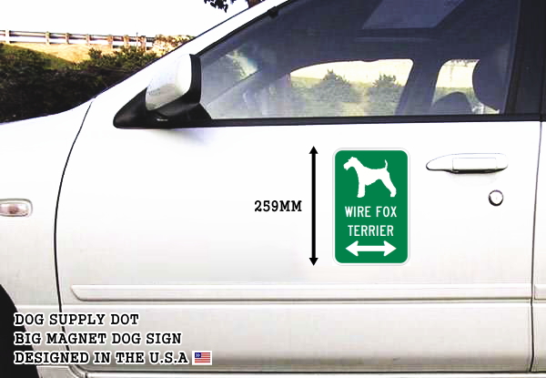 WIRE FOX TERRIER シルエット&矢印 アメリカン道路標識 英語犬種名 マグネット/ステッカー