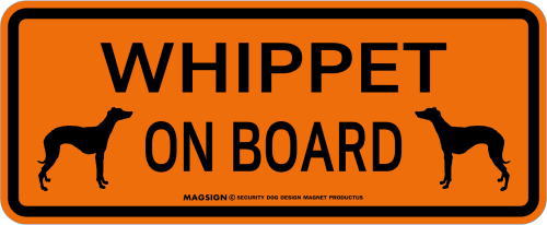 ウィペット,乗車中,カーマグネット,バンパーステッカー,英語,WHIPPET ON BOARD,オレンジ色