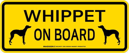 ウィペット,乗車中,カーマグネット,バンパーステッカー,英語,WHIPPET ON BOARD,イエロー,黄色