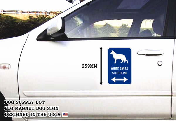 WHITE SWISS SHEPHERD イラスト&矢印 マグネットサイン