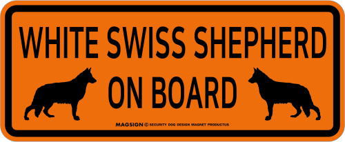 ホワイトスイスシェパード,乗車中,カーマグネット,バンパーステッカー,英語,WHITE SWISS SHEPHERD ON BOARD,オレンジ色