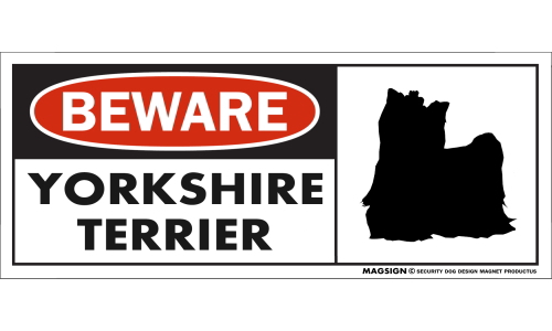 ヨークシャーテリア,ヨーキー,フルコート,マグネット,犬,車,バンパーステッカー,注意,英語,BEWARE,YORKSHIRE TERRIER,強粘着ステッカー,屋外,防水性能,耐水性,耐光性,耐候性,日本製