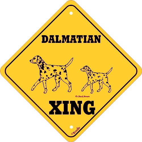 ダルメシアン 二頭 横断注意 英語サインボード アメリカ輸入看板 Dalmatian Xing Made In U S A